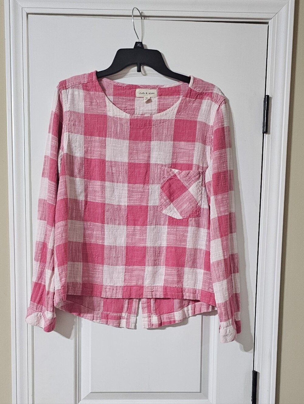 🔥🔥cloth & stone Pink and White Check Long-Sleeve Pocket Blouse